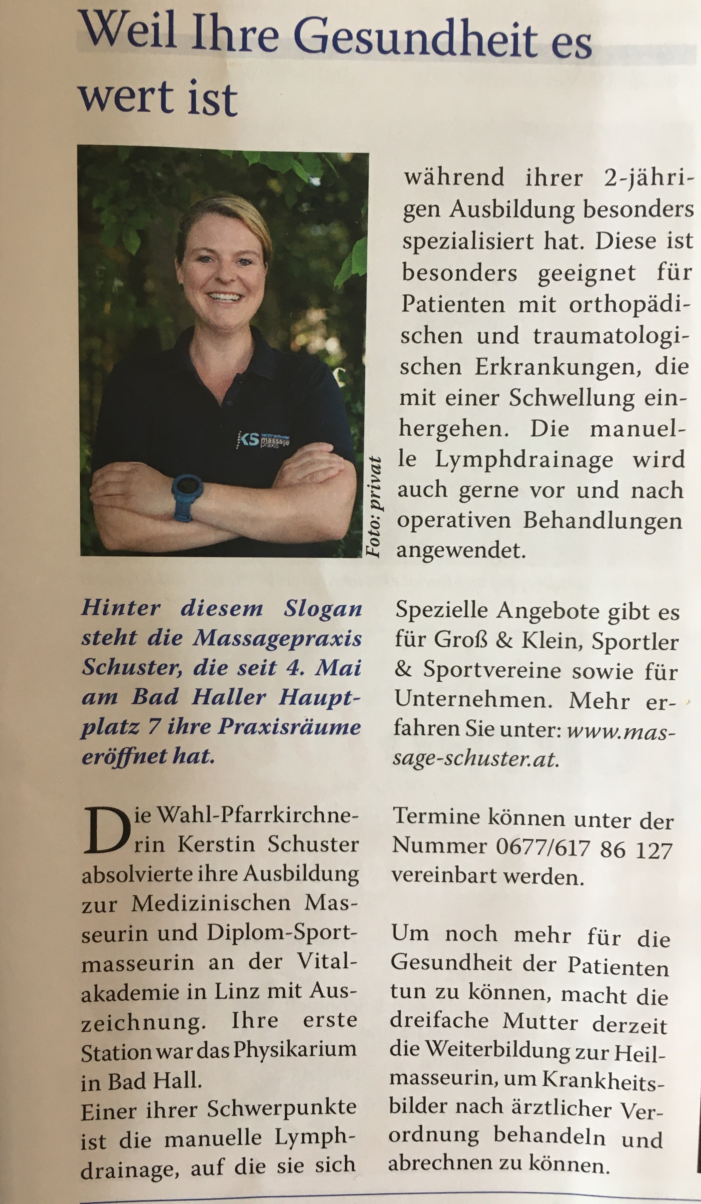 Zeitungsbericht Kerstin Schuster